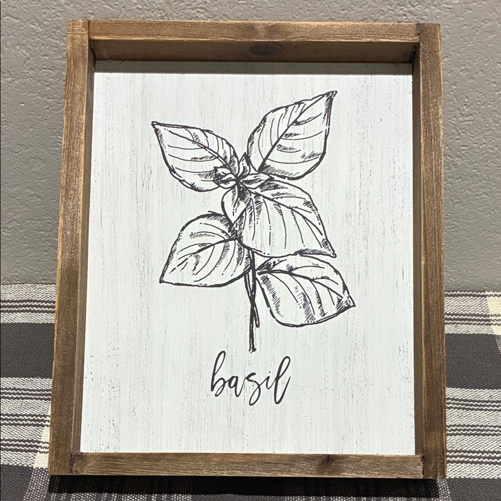 Basil Kitchen Art with Wooden Frame